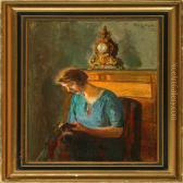 Interior With A Woman Oil Painting by Poul Friis Nybo