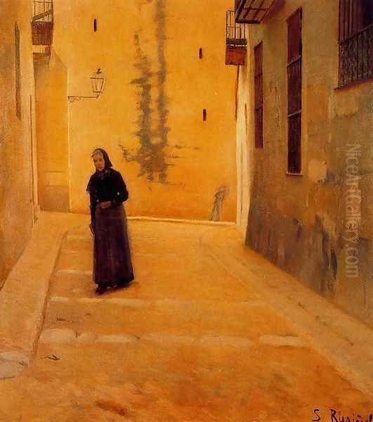 Calle de Sitges Oil Painting by Santiago Rusinol i Prats