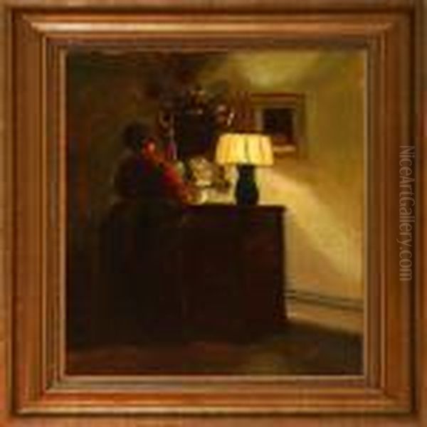 Interior With A Woman Oil Painting by Poul Friis Nybo