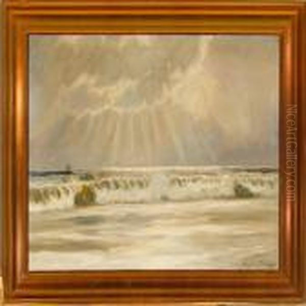 Breakers Along Thecoast Of Skagen Oil Painting by Poul Friis Nybo