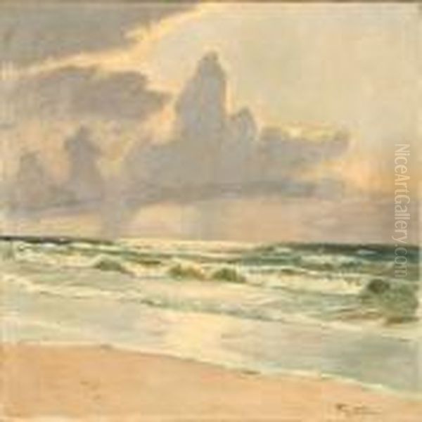 Breakers At Skagen Beach, Denmark Oil Painting by Poul Friis Nybo