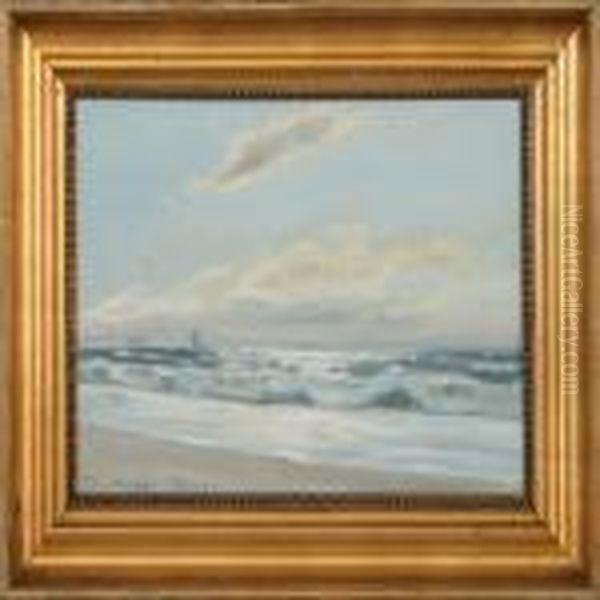 Beach Scenery Withsailing Ships Oil Painting by Poul Friis Nybo