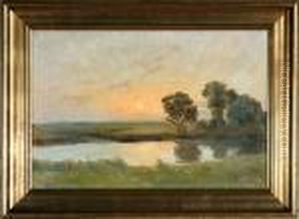 Danish Summer Landscape By Sunset Oil Painting by Poul Friis Nybo