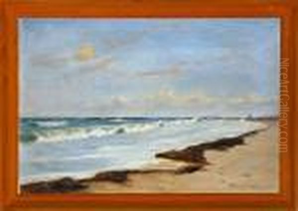 Breakers Along Skagen Coast, Denmark Oil Painting by Poul Friis Nybo