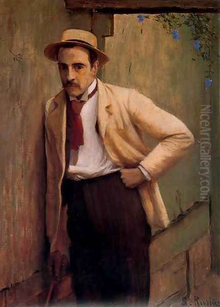 Retrato del pintor Ricard Planells Oil Painting by Santiago Rusinol i Prats