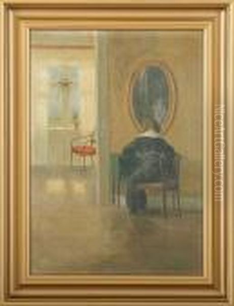 Interior With A Woman Oil Painting by Poul Friis Nybo