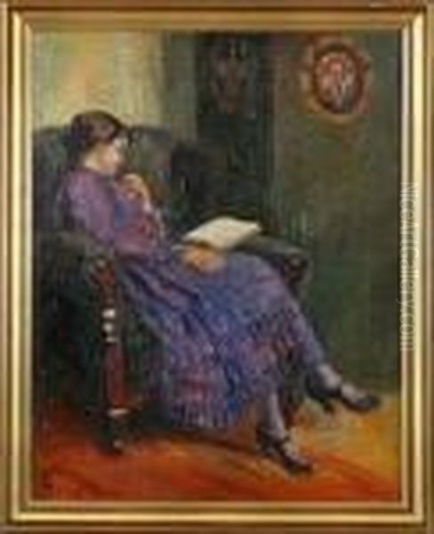 A Sleeping Woman In A Chair Oil Painting by Poul Friis Nybo