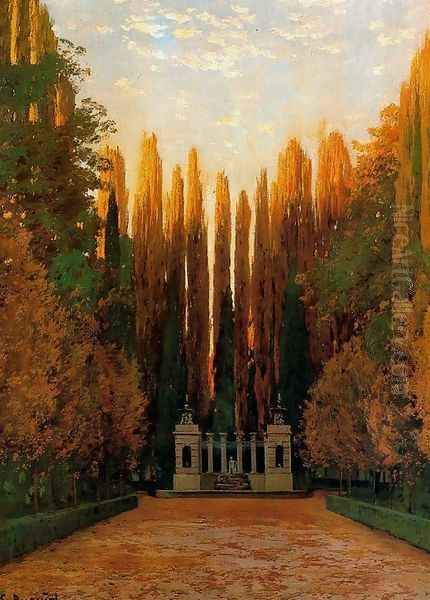 Jardín con monumento Oil Painting by Santiago Rusinol i Prats