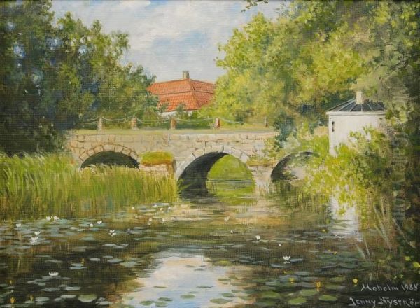 Nackrosdamm Med Stenbro - Sommardag Vid Moholm Oil Painting by Jenny Nystrom