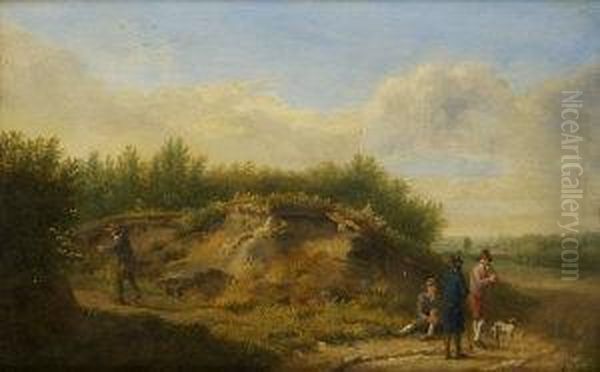 Landscape With Four Men And A Dog Oil Painting by James Arthur O'Connor