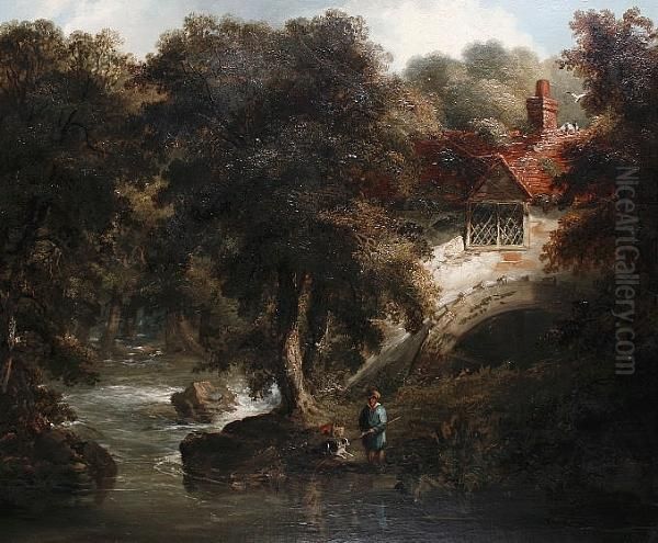 Fisherman Beside A Watermill Oil Painting by James Arthur O'Connor