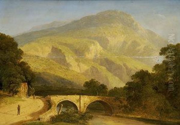 Mountainous Landscape With Bridge Over A River And Figures Oil Painting by James Arthur O'Connor