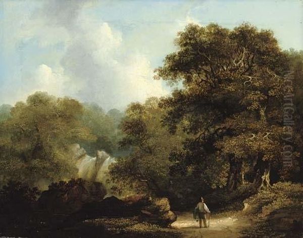 Wooded River Landscape With A Figure In The Foreground Oil Painting by James Arthur O'Connor