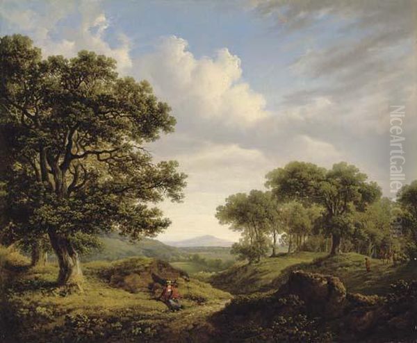 Wooded Landscape With A Figure Resting By A Path In The Foreground Oil Painting by James Arthur O'Connor