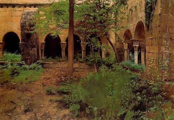 Claustro de Sant Benet Oil Painting by Santiago Rusinol i Prats