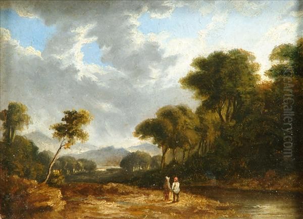 Attributed To James Arthur O'connor River Landscape With Figures Oil Painting by James Arthur O'Connor