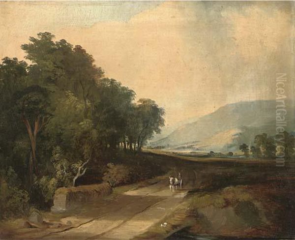 A Horse And Cart On A Track In An Extensive River Valley Oil Painting by James Arthur O'Connor