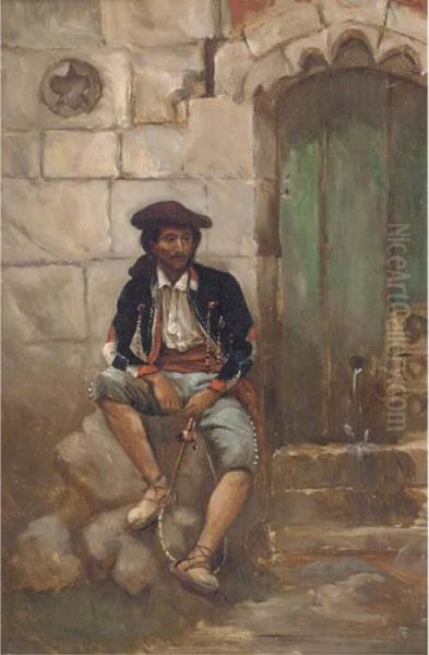 A Figure Seated By A Doorway Oil Painting by James Arthur O'Connor