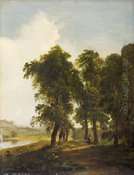 Figures By A Lake In A Wooded Landscape Oil Painting by James Arthur O'Connor