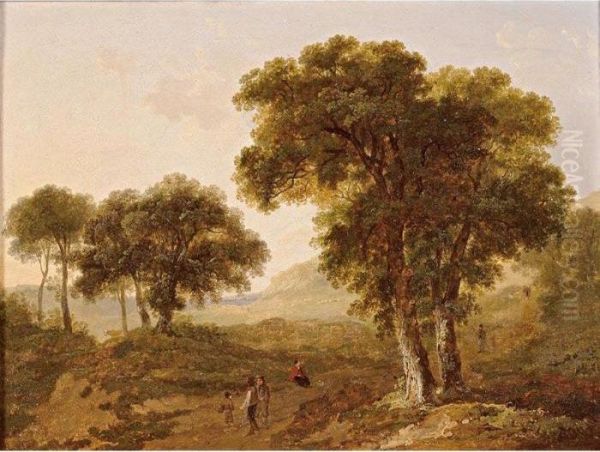 A Wooded Landscape With Figures On A Path by James Arthur O'Connor