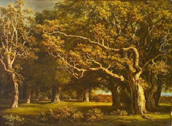 Wooded Landscape With Figure Looking Over A Wall Oil Painting by James Arthur O'Connor