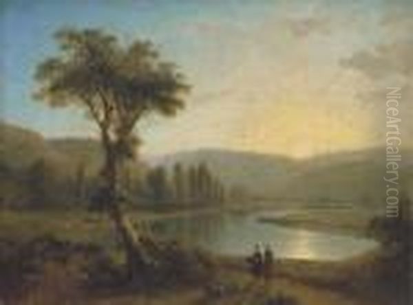 A Mountainous River Landscape With Figures On A Path In Theforeground Oil Painting by James Arthur O'Connor