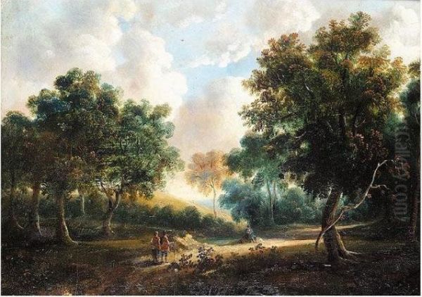 Figures In A Wooded Landscape Oil Painting by James Arthur O'Connor