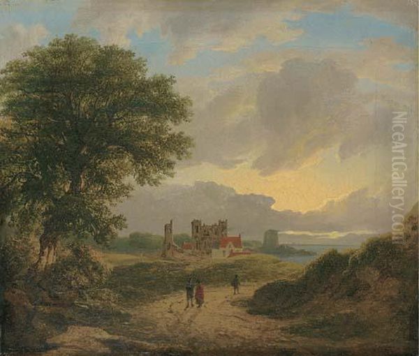 A View Of Bullock Castle And Bawn, Dalkey, Co. Dublin Oil Painting by James Arthur O'Connor