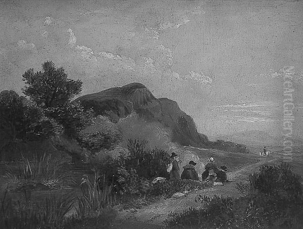 Figures Resting By The Path, With Mountainous Landscape Beyond Oil Painting by James Arthur O'Connor