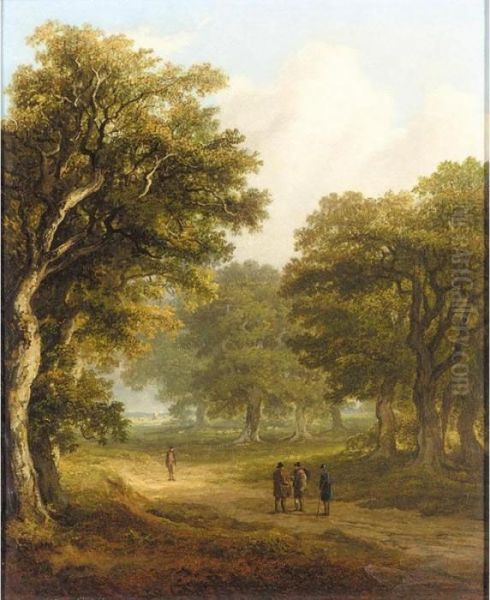 Figures On Woodland Path Oil Painting by James Arthur O'Connor