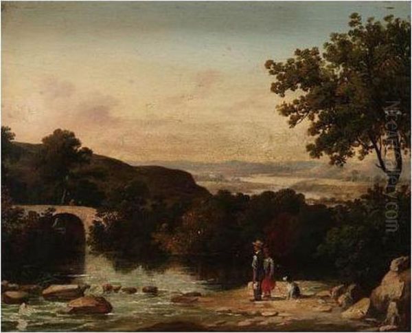 Landscape With Figures By A River Oil Painting by James Arthur O'Connor