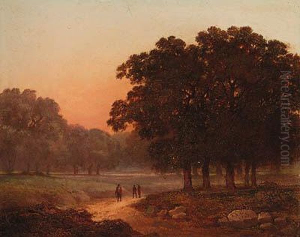 A Wooded Landscape With Figures On A Track Oil Painting by James Arthur O'Connor