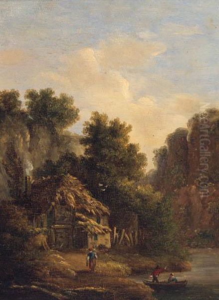 Figures Before A Cottage In A Gorge Oil Painting by James Arthur O'Connor