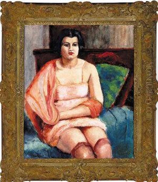 Girl Sitting On A Green Divan Oil Painting by Roderic O'Conor