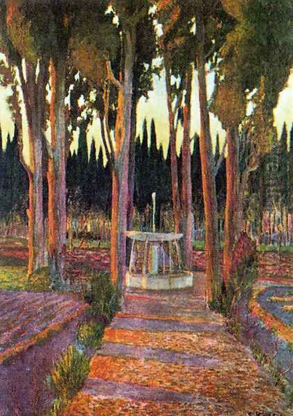 La fuente Oil Painting by Santiago Rusinol i Prats