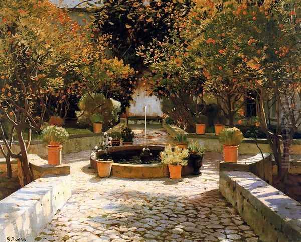 Patio de los Naranjos Oil Painting by Santiago Rusinol i Prats