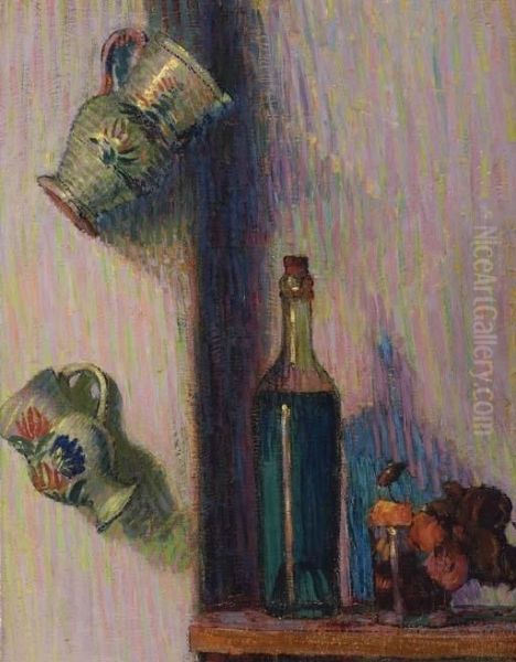 Flowers, Bottle And Two Jugs Oil Painting by Roderic O'Conor