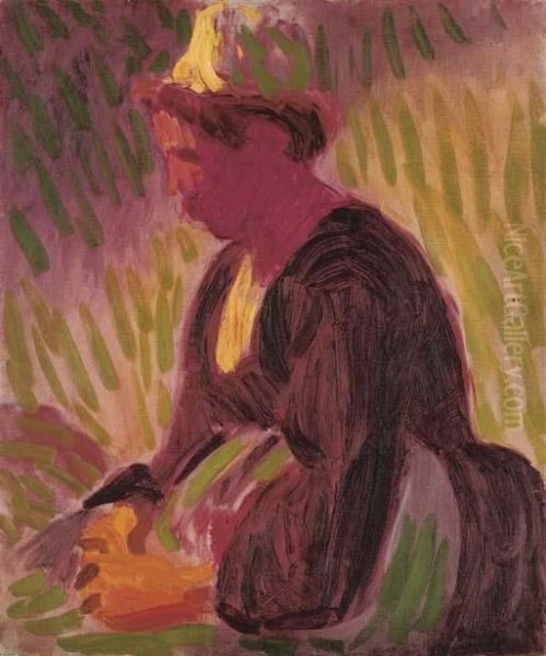 Peasant Woman Seated Outdoors Oil Painting by Roderic O'Conor