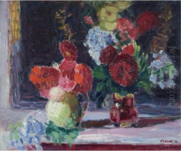 Geraniums And Peonies Oil Painting by Roderic O'Conor