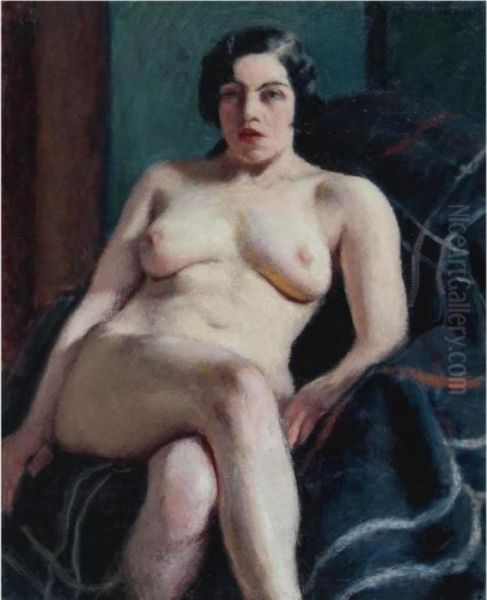 Nude Seated On A Green Rug Oil Painting by Roderic O'Conor