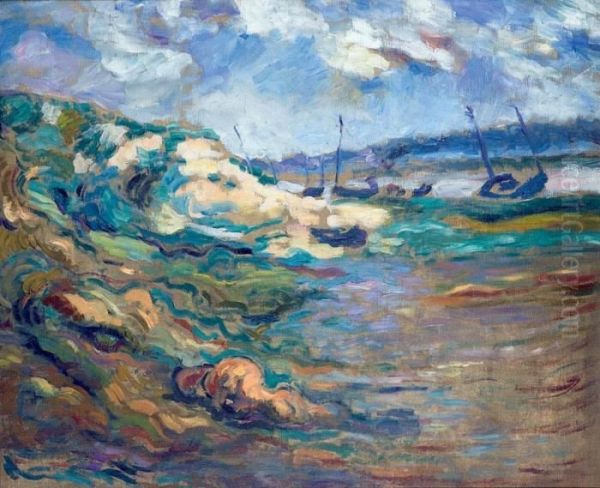 Marine Bateaux A L'echouage Oil Painting by Roderic O'Conor