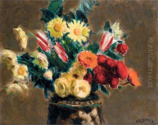 Still Life With Red And Yellow Flowers Oil Painting by Roderic O'Conor