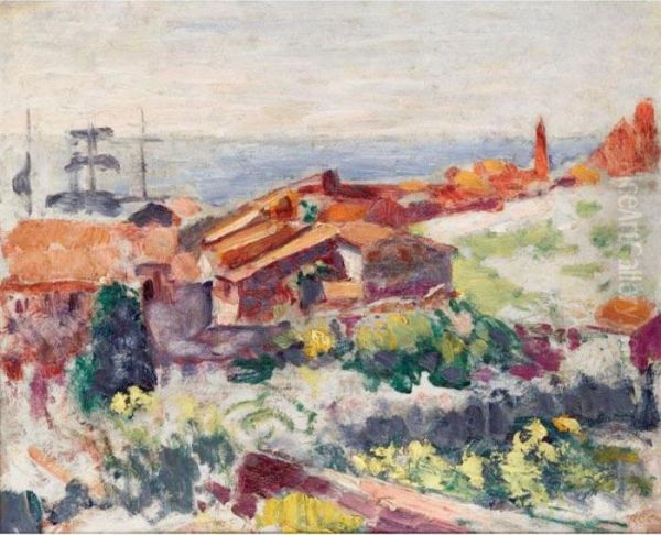 Landscape With View Over The Sea Oil Painting by Roderic O'Conor