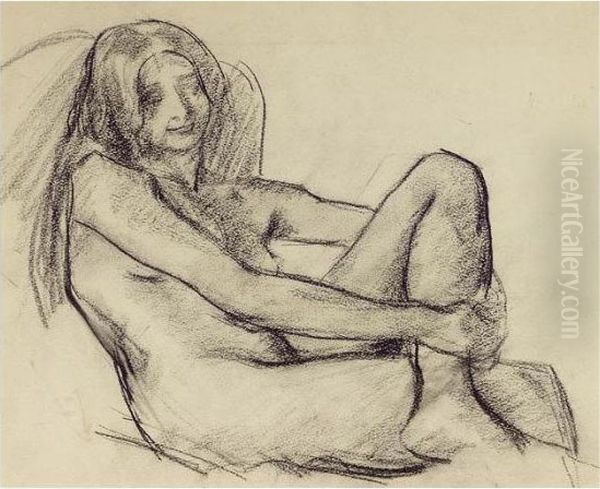 Female Nude With Left Leg Drawn Up Oil Painting by Roderic O'Conor