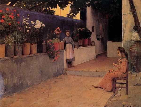 Patio con figuras Oil Painting by Santiago Rusinol i Prats