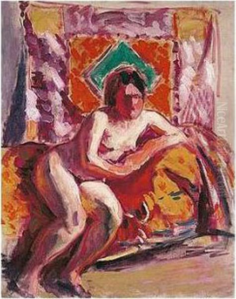 Seated Nude Against Orange Oil Painting by Roderic O'Conor