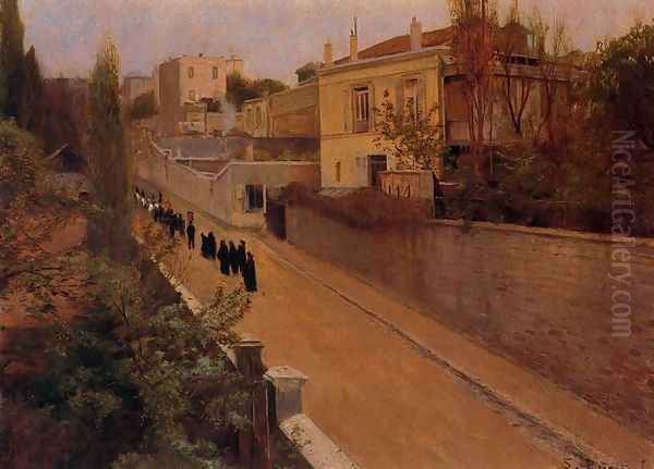 Una cuesta de Montmartre Oil Painting by Santiago Rusinol i Prats