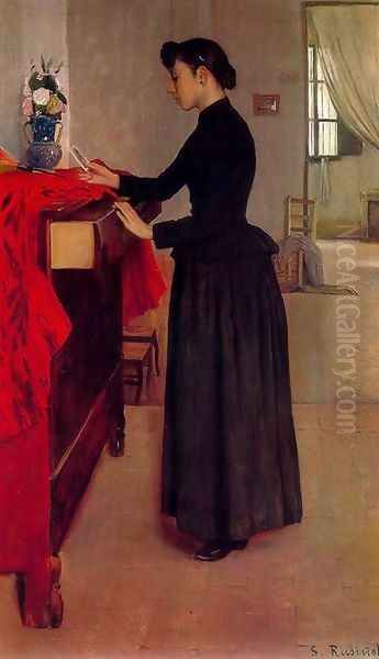 Mirando un retrato Oil Painting by Santiago Rusinol i Prats