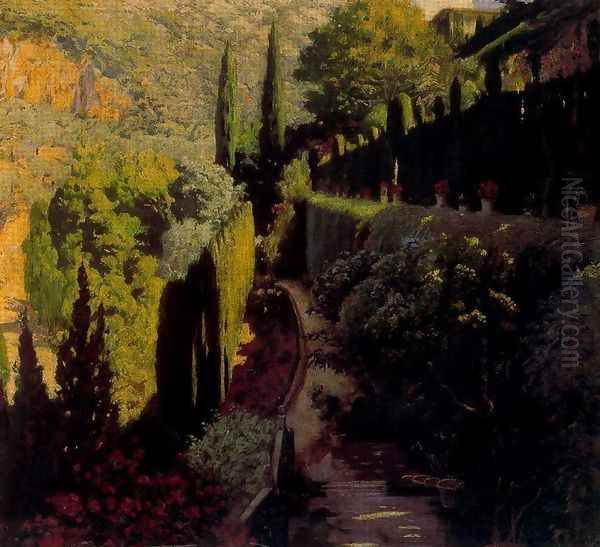 The Green Wall Oil Painting by Santiago Rusinol i Prats