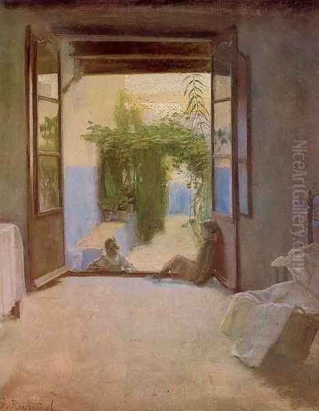 Interior y patio Oil Painting by Santiago Rusinol i Prats